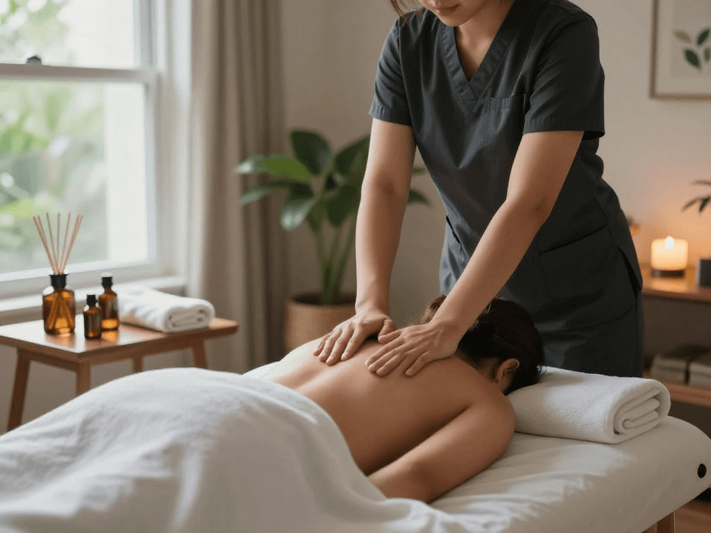 Premium 부천출장안마 service featuring a relaxing Swedish massage in a cozy home setting with a professional therapist.