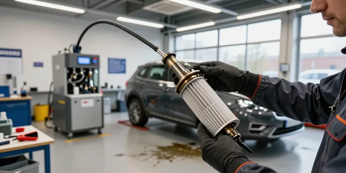 DPF Reinigung Hannover Prozess in einer modernen Kfz-Werkstatt.
