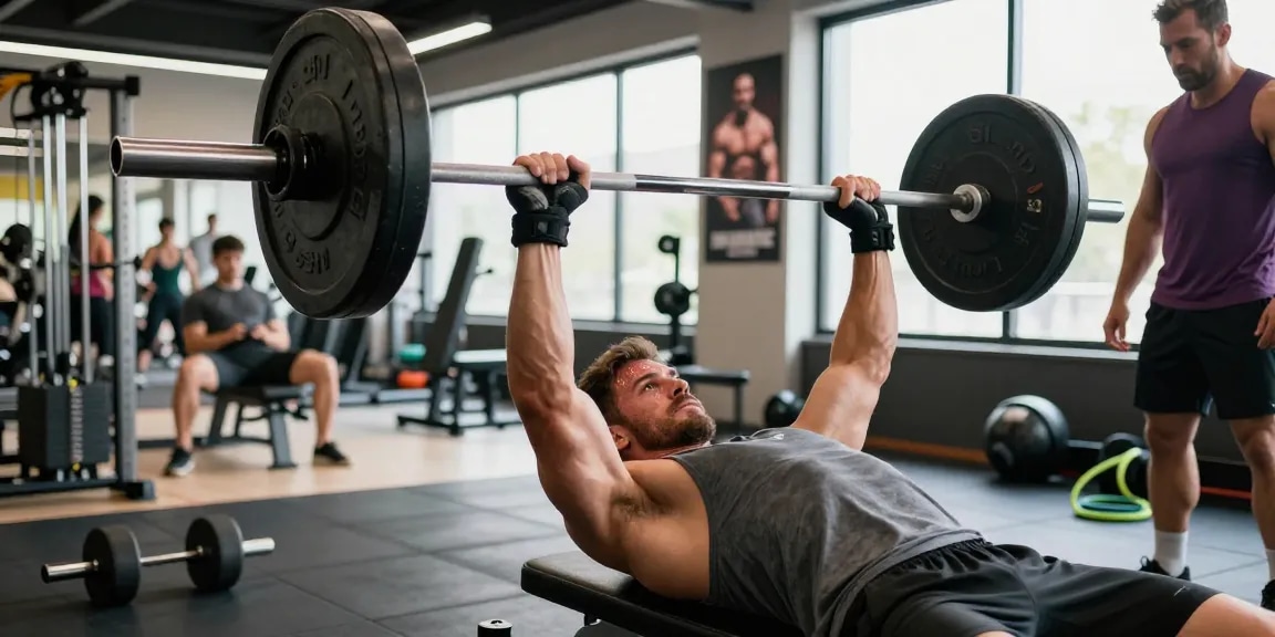 Bodybuilder lifting weights in Anabolika Shop gym, showcasing strength and dedication.