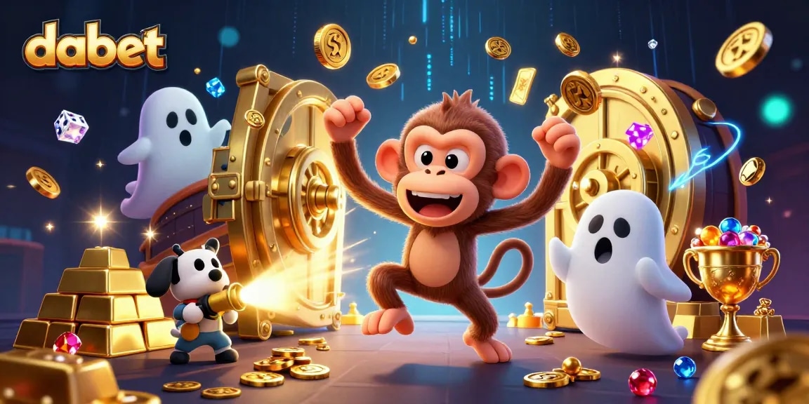 dabet's haunted casino scene where the mischievous monkey juggles golden objects, captivating players with thrill.