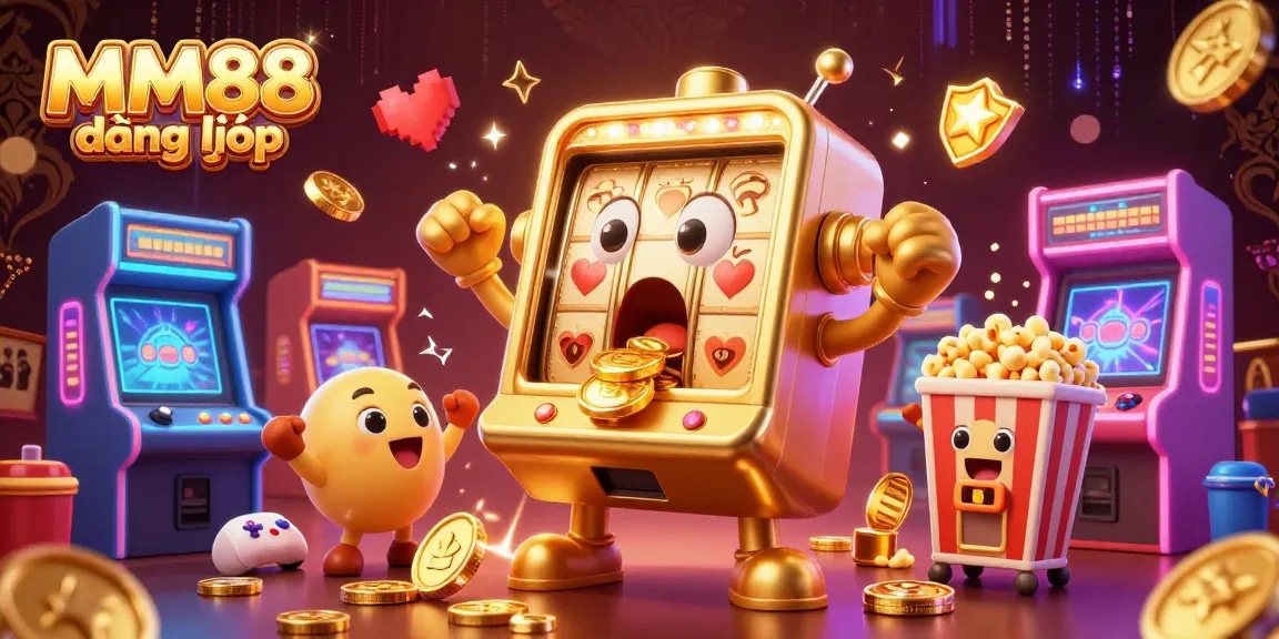 MM88 đăng nhập brings excitement as the golden slot machine hit a jackpot with coins spilling everywhere.