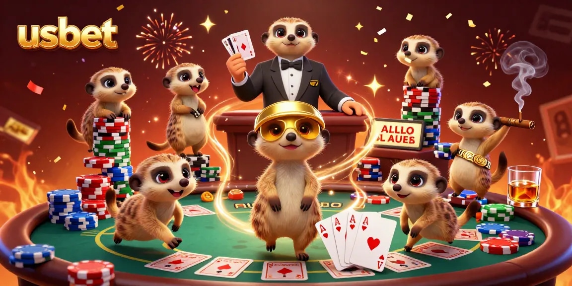 Experience the excitement of usbet with meerkats running a vibrant casino scene.