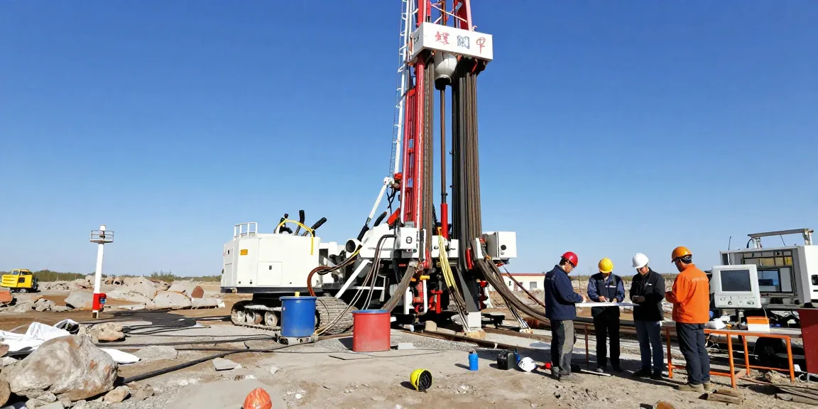 Geothermiebohrung in vollem Gange mit Ingenieuren und modernen Maschinen im Einsatz