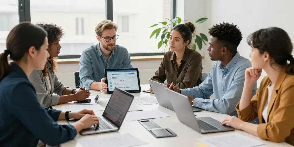 Betriebsauflösung Wien: Professionelles Team in modernem Büro diskutiert über Betriebsauflösungsprojekte.