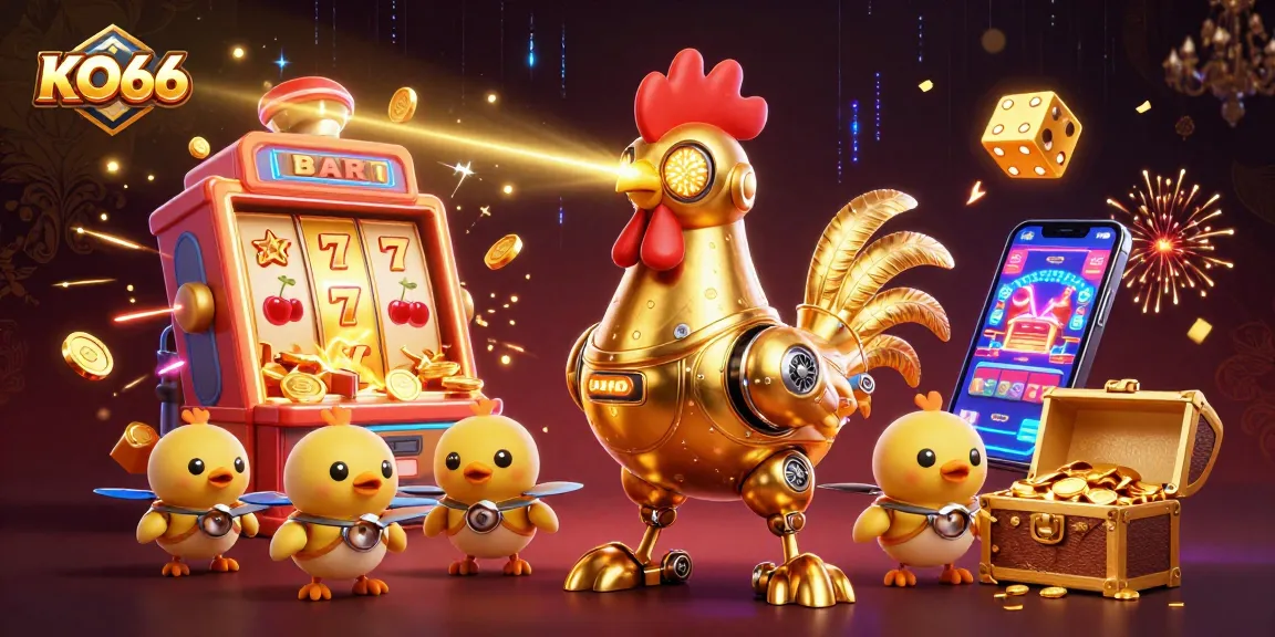 Experience thrilling gameplay at KO66 with our vibrant 3D illustration featuring exciting casino elements.