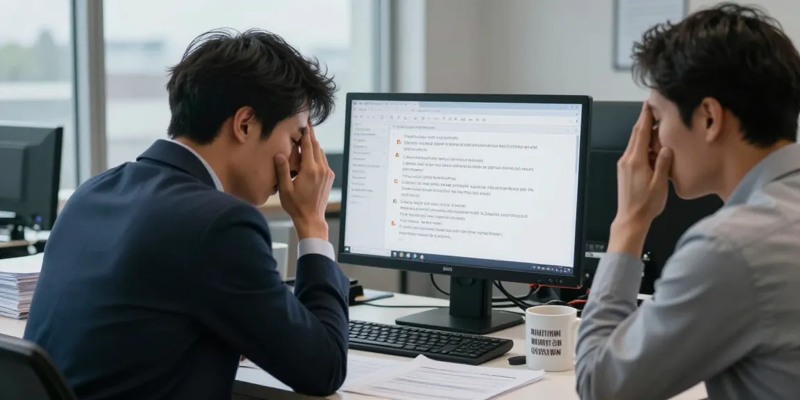 Ein Mitarbeiter leidet unter respektloser Behandlung am Arbeitsplatz, sichtbar frustriert bei der Arbeit.