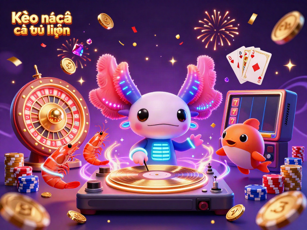 Experience the thrill of Kèo nhà cái trực tuyến with colorful characters in a vibrant casino-themed scene bursting with action.