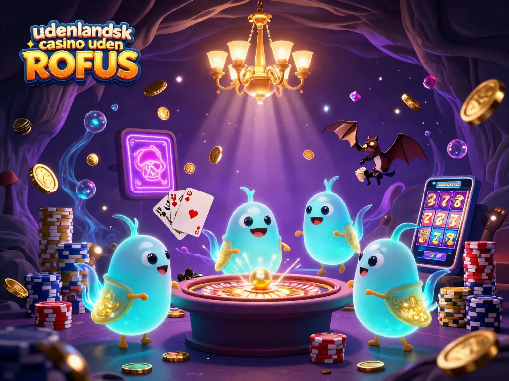 Experience fun at udenlandsk casino uden ROFUS with glowworms lighting up a vibrant cave casino scene.