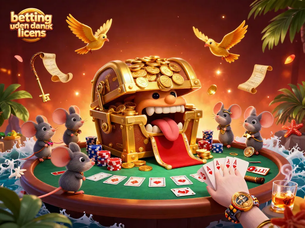 Engage in thrilling betting uden dansk licens with vibrant casino elements and golden treasure motifs.