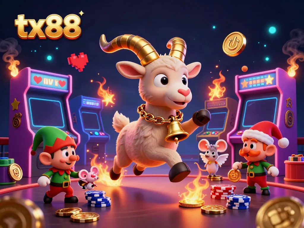 Experience thrilling casino action at tx88 with cartoon characters creating fun chaos in a holiday setting.