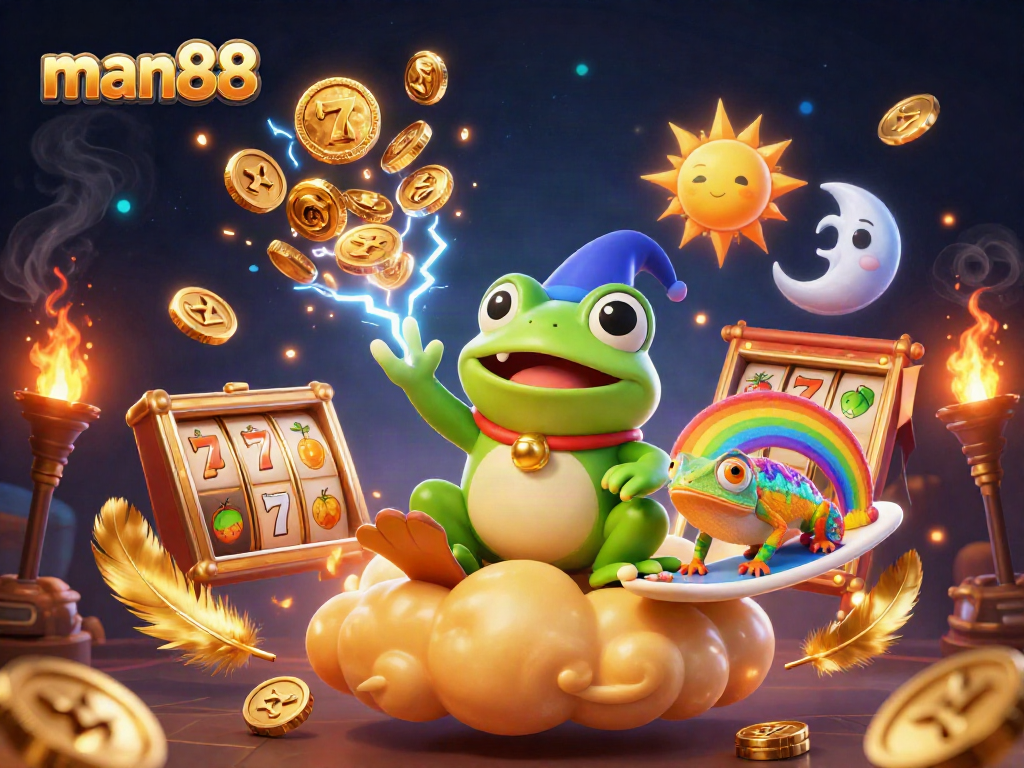 Experience the excitement of man88 with a stunning 3D storm of golden coins and thrilling slot elements.