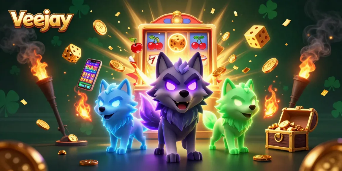 Erlebe die aufregende Welt von veejay mit einer dynamischen Casino-Szene voller Spielautomaten und Schätzen.