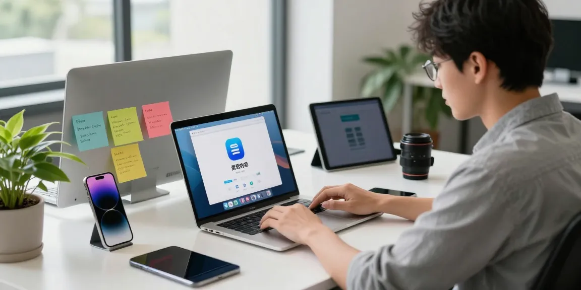 爱思助手界面的现代工作空间，体现出高效和创意的氛围。