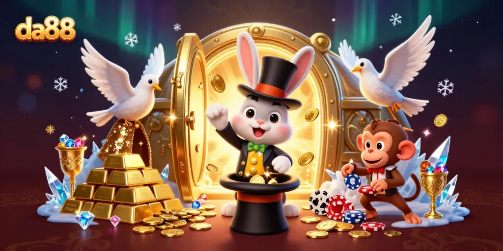 Engage in thrilling gaming at da88 with vibrant characters and dazzling casino elements.