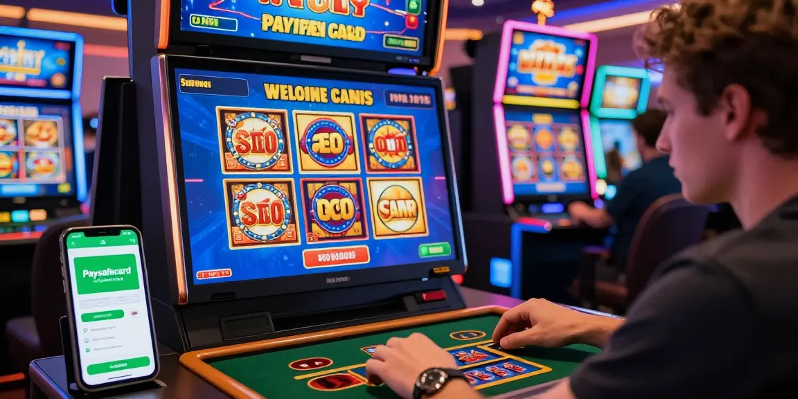 Spieler genießt Spiele in einem Paysafe Card Casino, das Sicherheit und Aufregung hervorhebt.