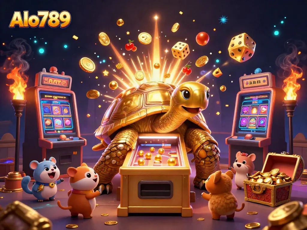 Play thrilling games at Alo789 casino with an exciting golden tortoise pinball machine.