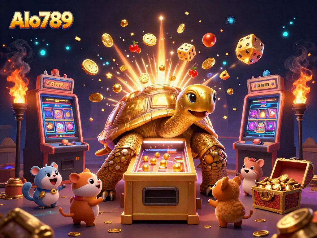 Play thrilling games at Alo789 casino with an exciting golden tortoise pinball machine.