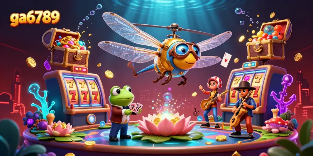 Experience thrilling cockfighting action with ga6789 in a vibrant, animated casino scene.