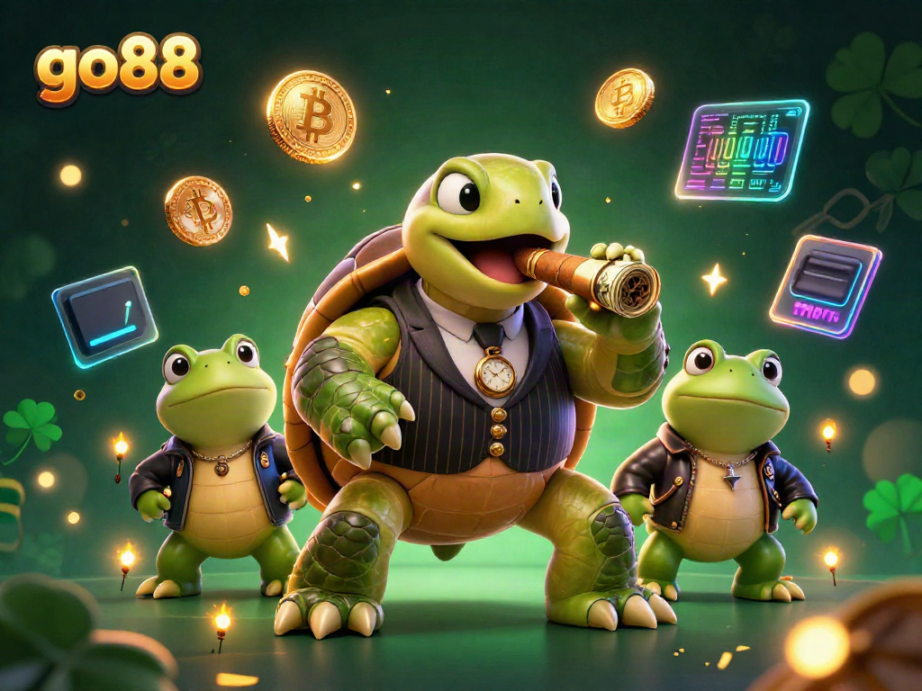 Engage in thrilling gameplay at go88 with a vibrant 3D casino illustration featuring unique characters and crypto elements.