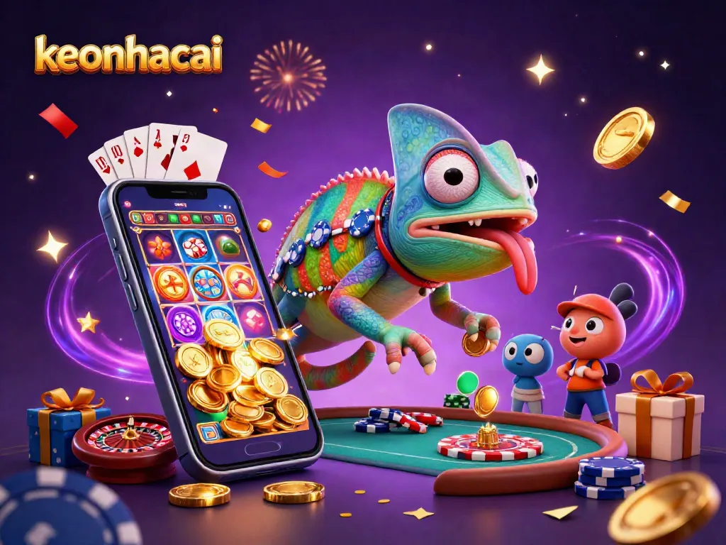 Engage with keonhacai at an exciting casino scene, packed with colorful elements and gameplay.