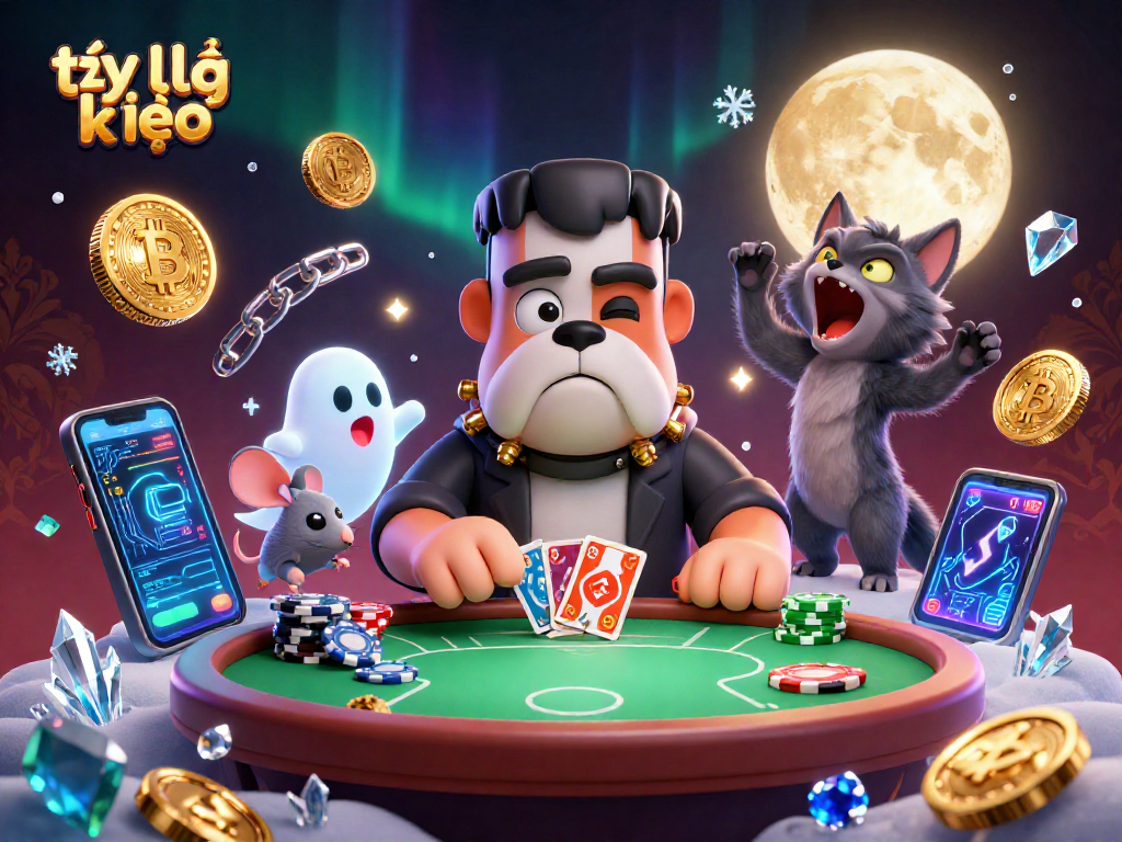 Experience thrilling tỷ lệ kèo action with a Frankenstein bulldog and ghost mouse at a poker table.