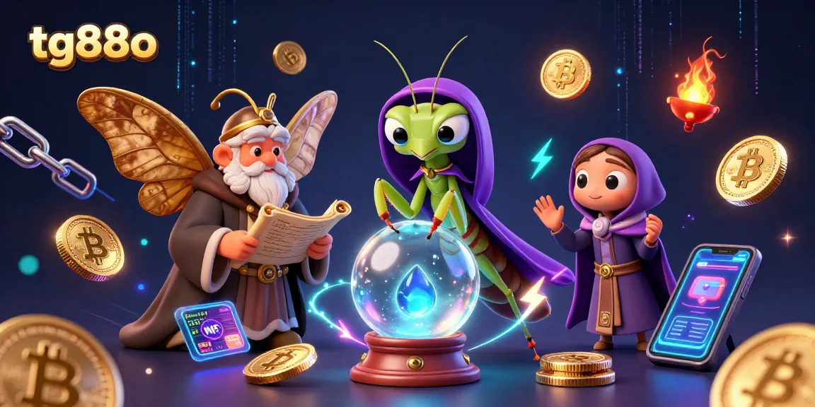 Engage with tg88o through a vibrant 3D casino scene featuring mystical characters and crypto elements.