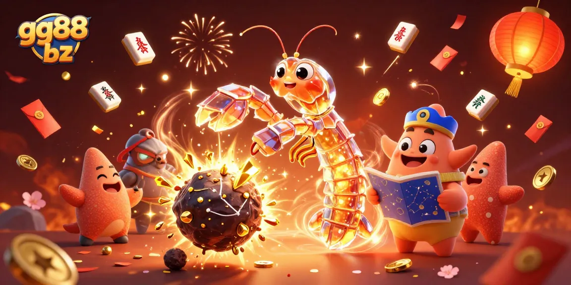 Experience thrilling gaming at gg88 bz with an explosive 3D illustration of a mantis shrimp and starfish in action!