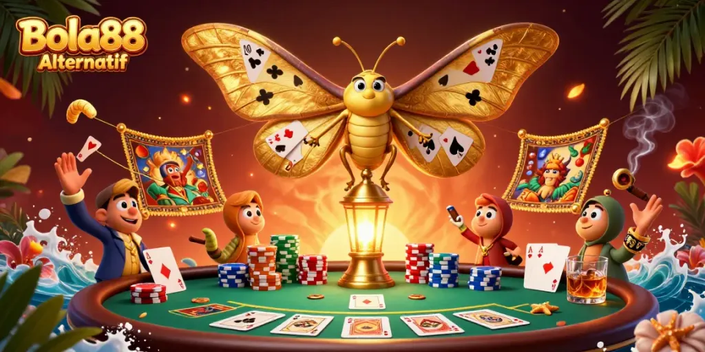 Engage with the thrilling action at Bola88 Alternatif with colorful poker elements and captivating characters.