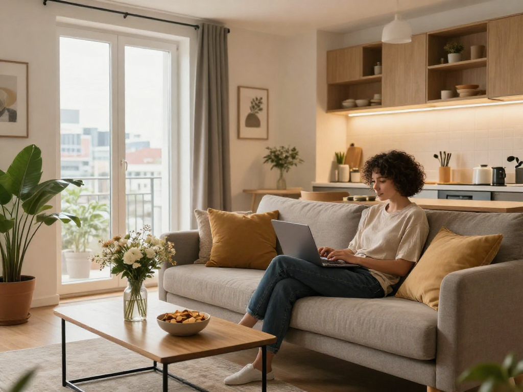 Gemütliche Monteurwohnung in Hannover mit stilvollem Wohnzimmer und voll ausgestatteter Küche.