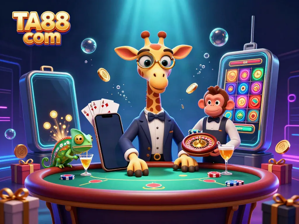 Engage in thrilling gaming with TA88 com's vibrant casino atmosphere featuring engaging characters.