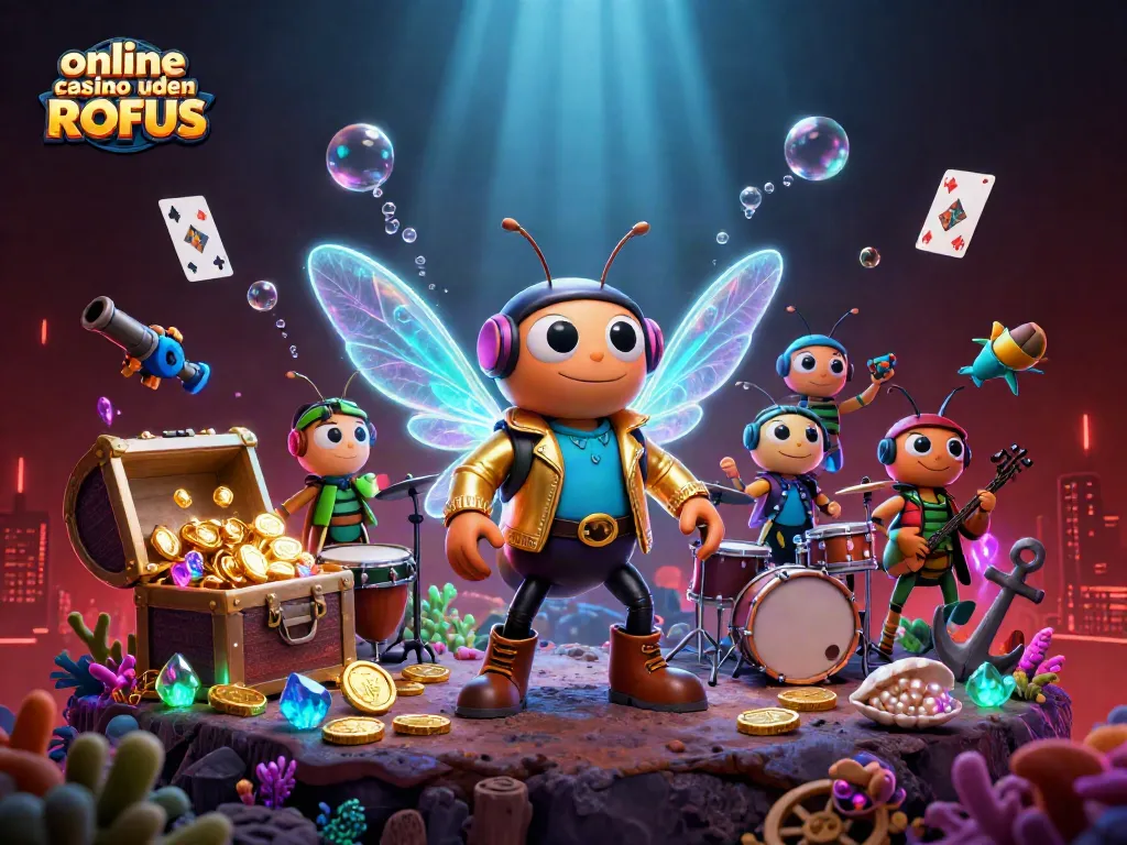 Experience the thrill of online casino uden ROFUS with vibrant 3D casino-themed visuals featuring dynamic characters.
