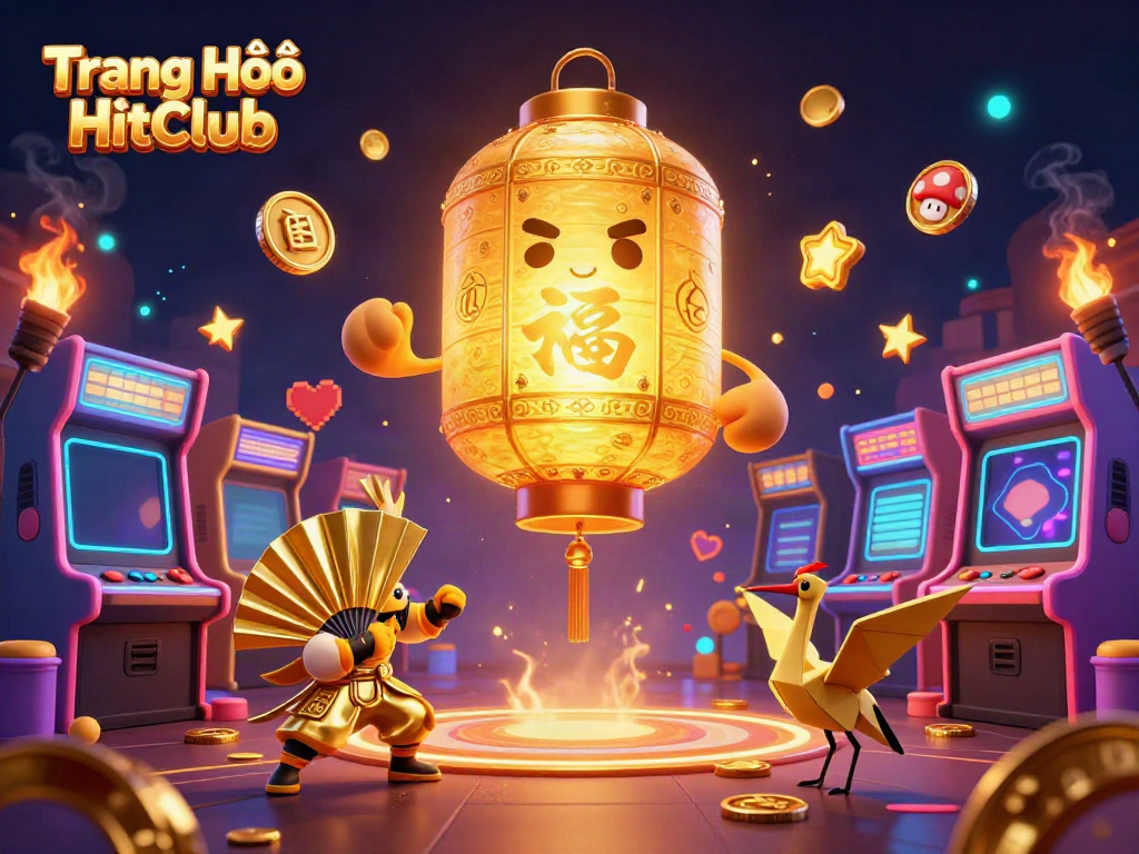 Engage with the exciting world of gaming at Trang Chủ HitClub featuring vibrant characters and glowing casino elements.