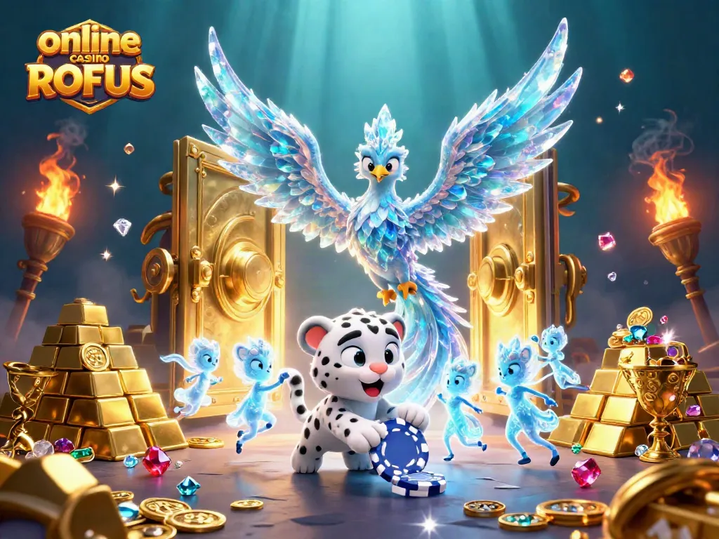 Experience the thrill of playing at an online casino uden ROFUS with an enchanting phoenix, snow leopard, and glowing sprites.