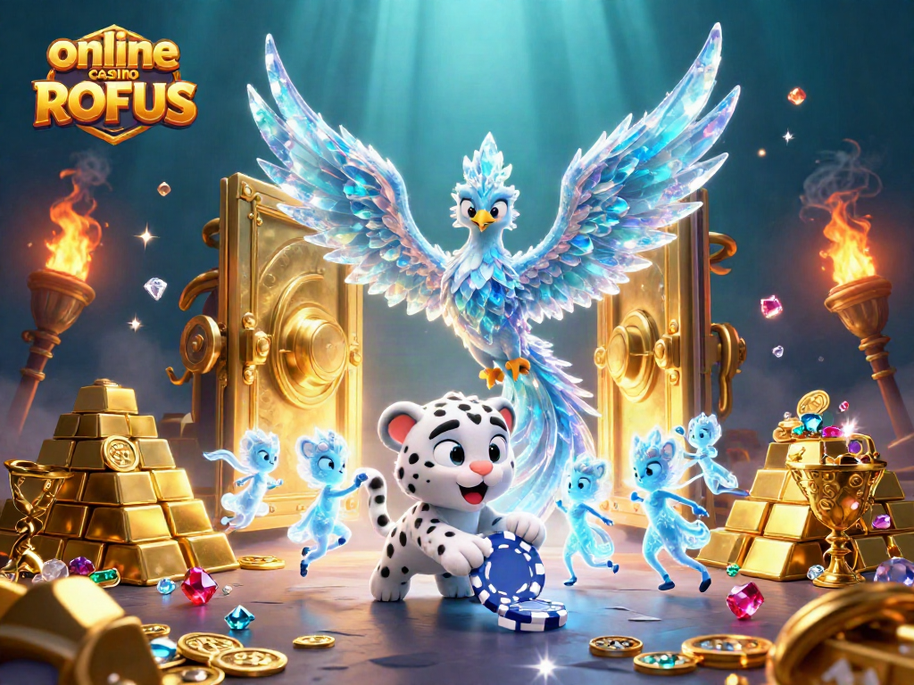 Experience the thrill of playing at an online casino uden ROFUS with an enchanting phoenix, snow leopard, and glowing sprites.