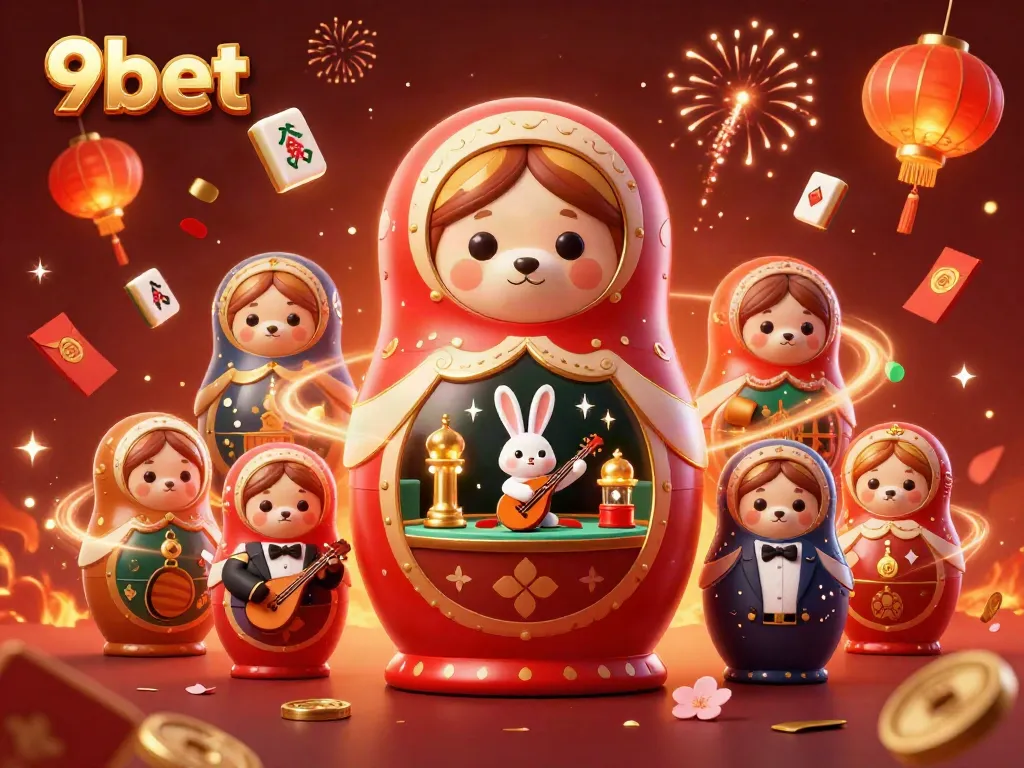 Engage with 9bet's dynamic casino world through this vibrant illustration showcasing lucky charms and animated characters.