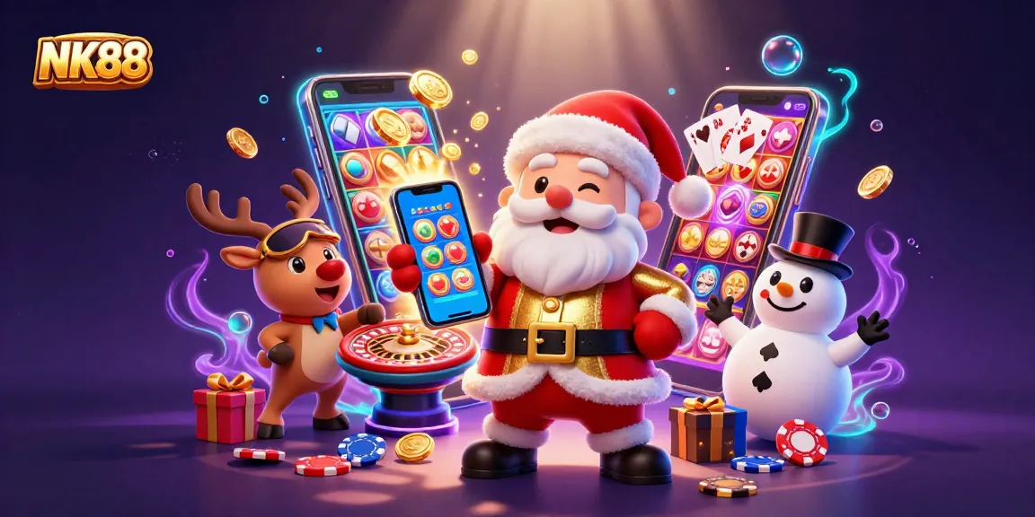 Experience the vibrant excitement of NK88, capturing festive elements in a rich casino environment.