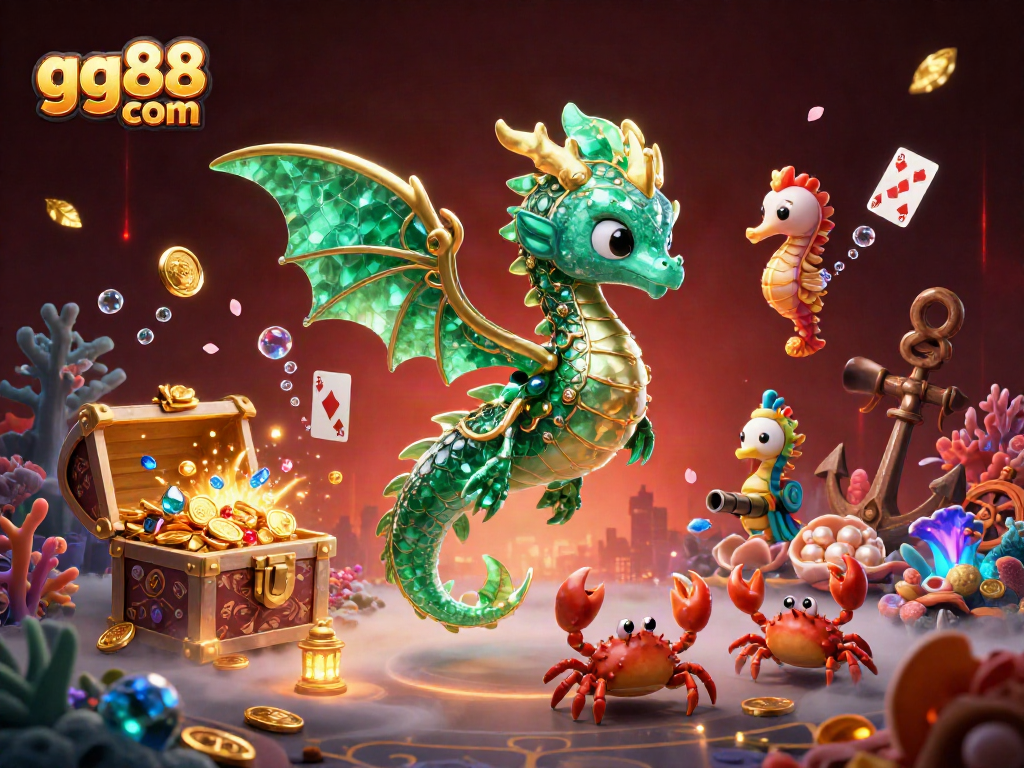 Engage with exciting treasures and games at gg88 com featuring a whimsical sea dragon and vibrant underwater scenes.