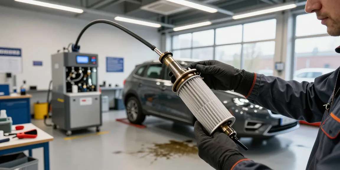 DPF Reinigung Hannover Prozess in einer modernen Kfz-Werkstatt.
