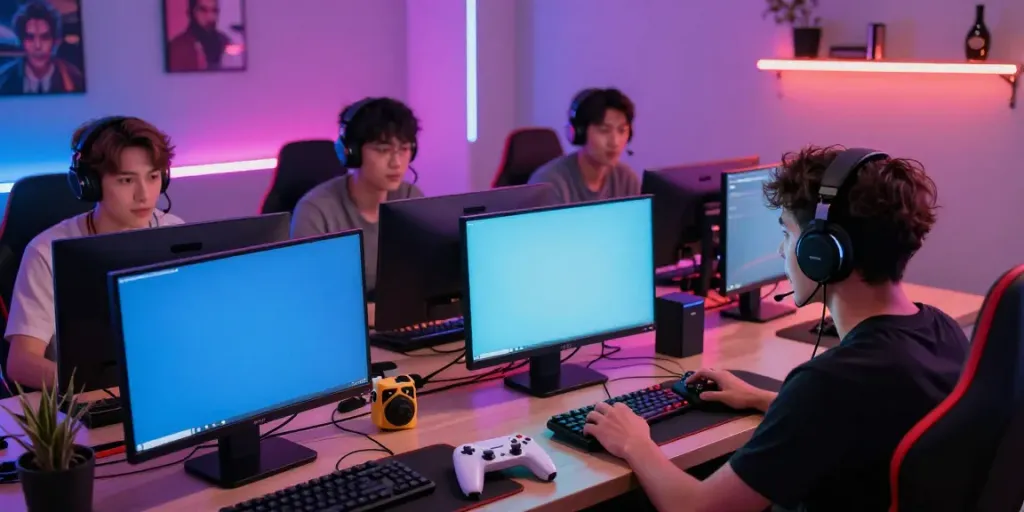 Engaging AI chat porn experience with avatars and gaming setup.