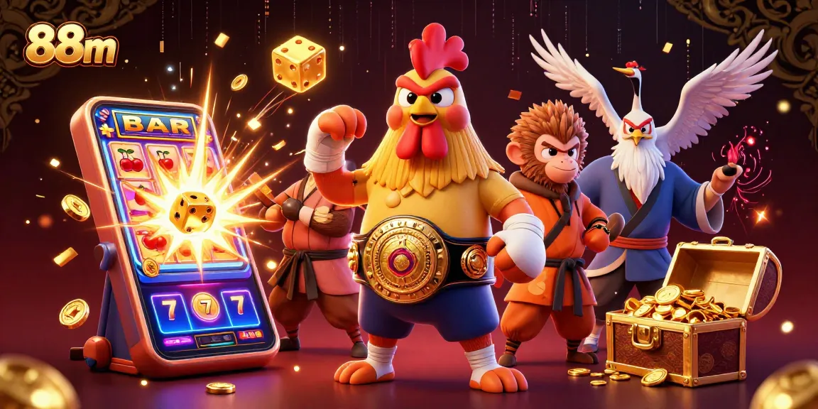 Experience thrilling gaming action with 88m's vibrant casino scene featuring unique characters and dynamic elements.