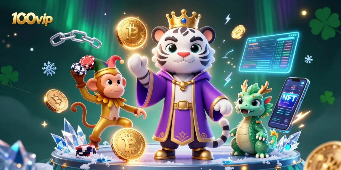 Engage with an exciting 100vip scene featuring a royal tiger, playful monkey, and crypto elements.