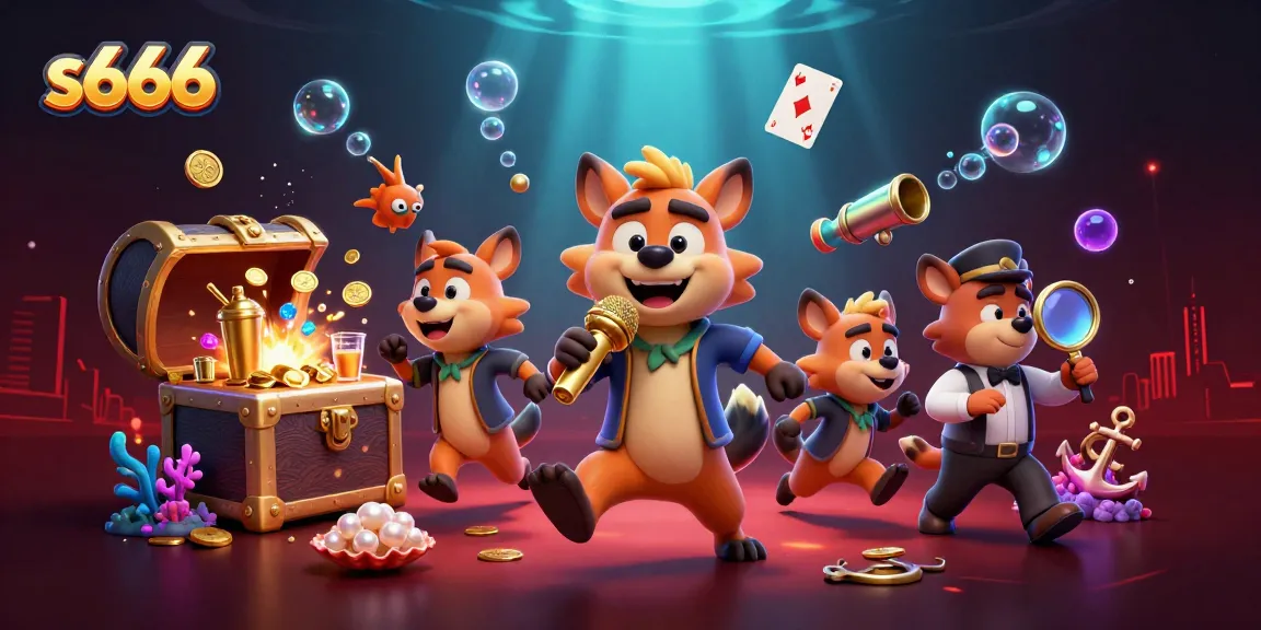 S666 hyena characters engaging in a lively casino environment with dynamic gaming elements.