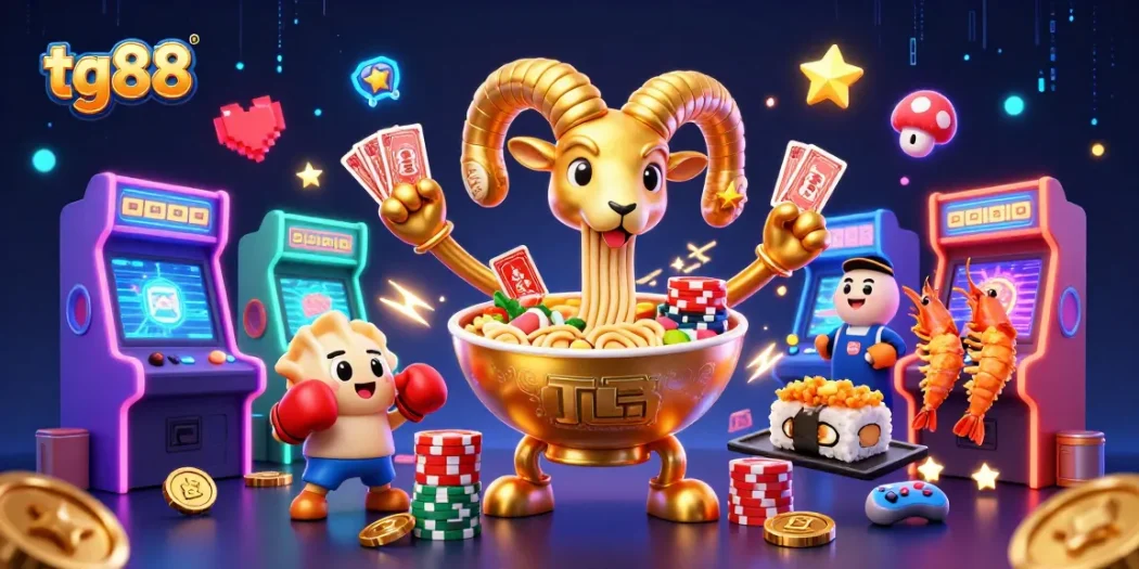 tg88's vibrant cartoon characters deal cards and stacks chips, bringing gaming excitement alive.