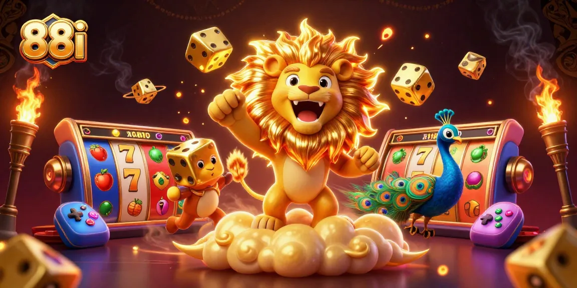 88i players experience thrilling wins amidst colorful slots and jubilant characters in a vibrant 3D casino.