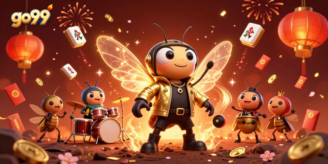 Experience the vibrant world of go99 with a lively cartoon rock star and exciting casino elements.