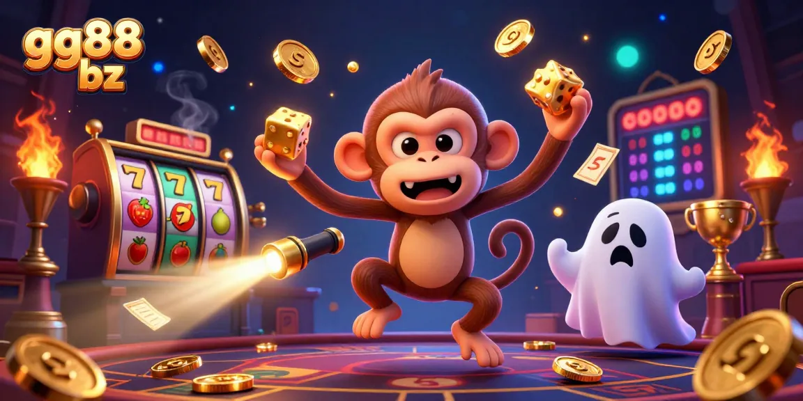 Experience thrilling gameplay at gg88 bz with vibrant golden casino elements and a playful poltergeist monkey.