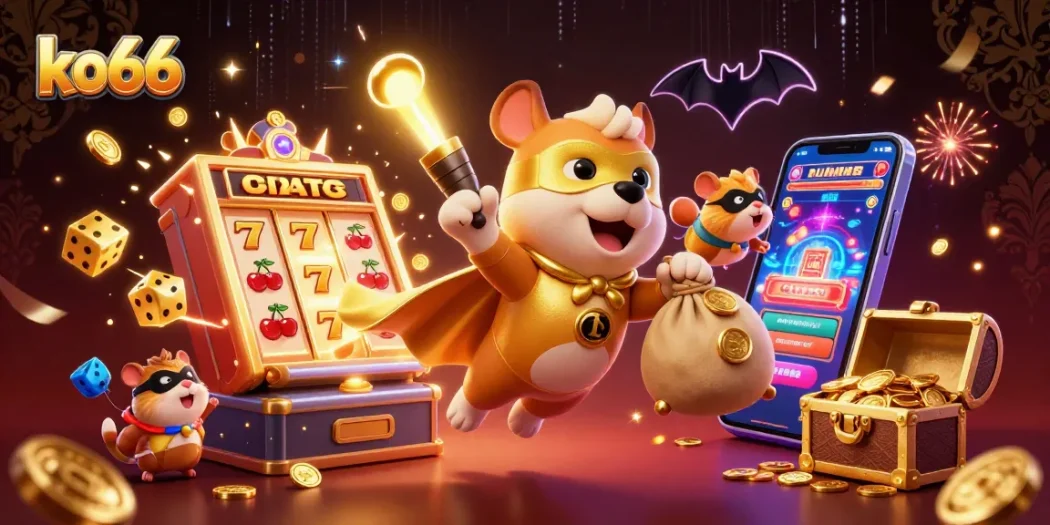 Join ko66 as a superhero dog and his sidekick hamster discover exciting casino jackpots in style.