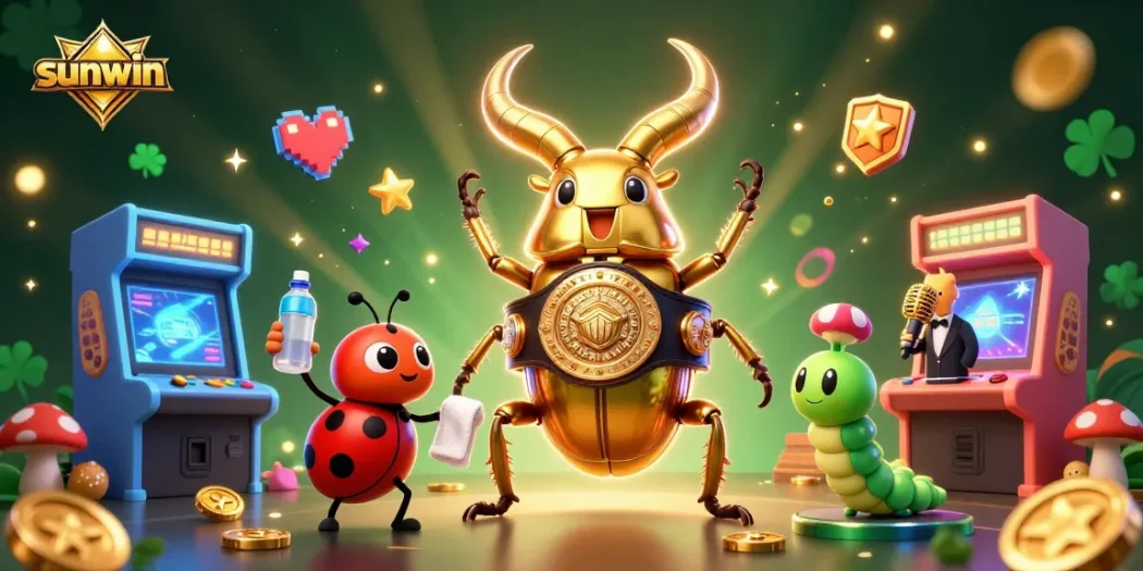 Join the exciting fun at sunwin with a glowing golden beetle champion in a casino-themed showdown.