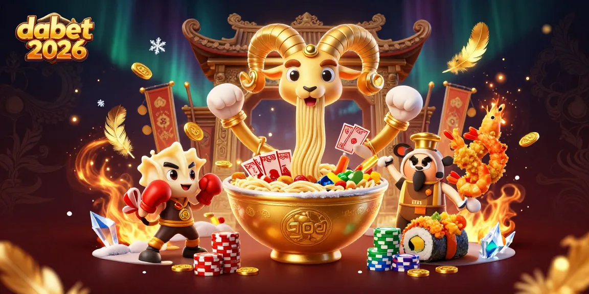 Join the excitement of dabet2026 as the golden ramen bowl deals winning cards in a vibrant casino scene.