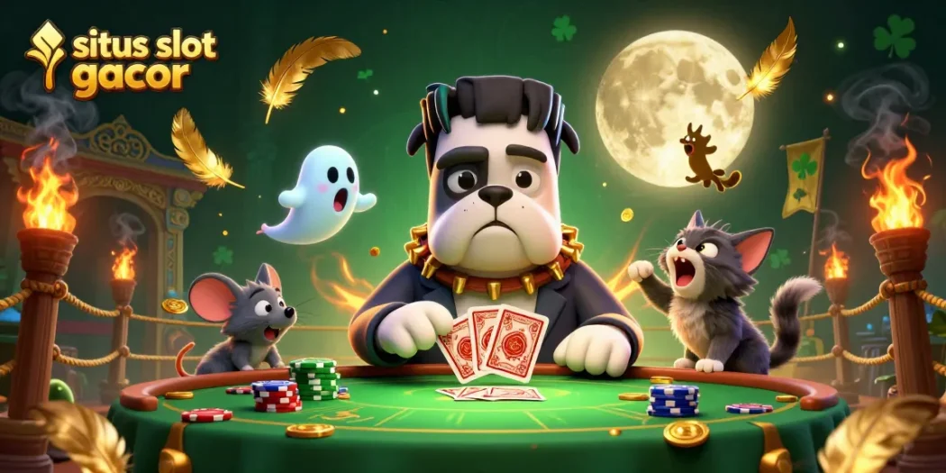 Experience the thrill of situs slot gacor with a lively 3D casino scene featuring unique characters and elements.